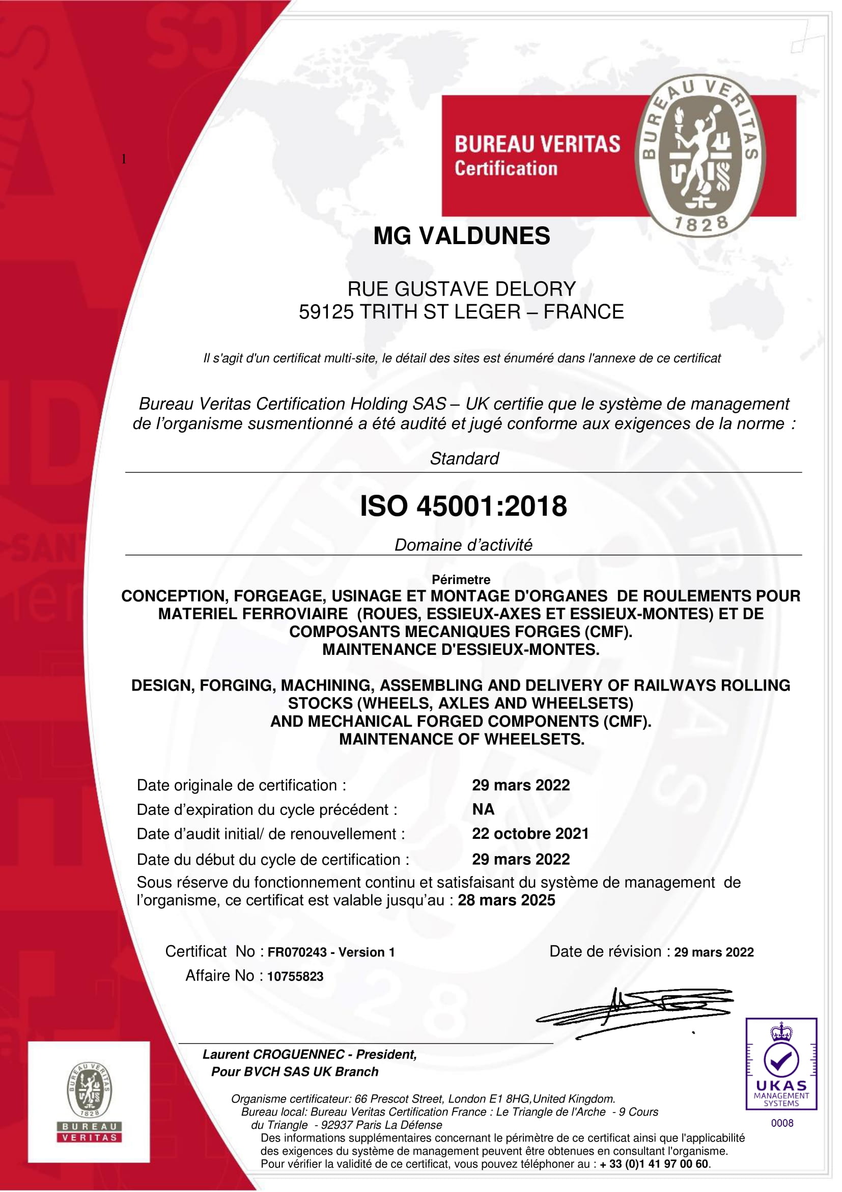 ISO 45001-2018 VALDUNES INDUSTRIES
